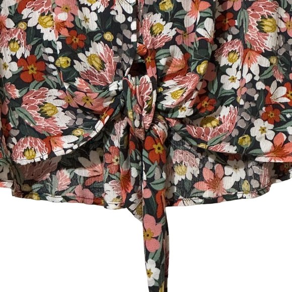 Loft size L pink floral knotted hem long sleeve v neck top - Picture 3 of 8